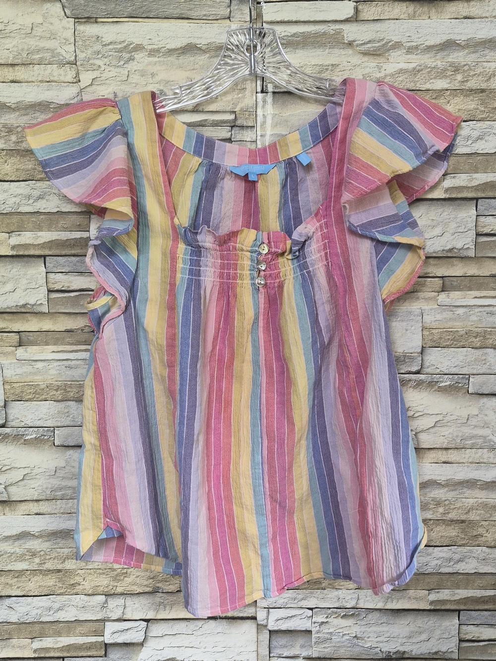 ​Draper James RSVP Striped Flutter Sleeve Top Women L Multicolor Cotton Boho